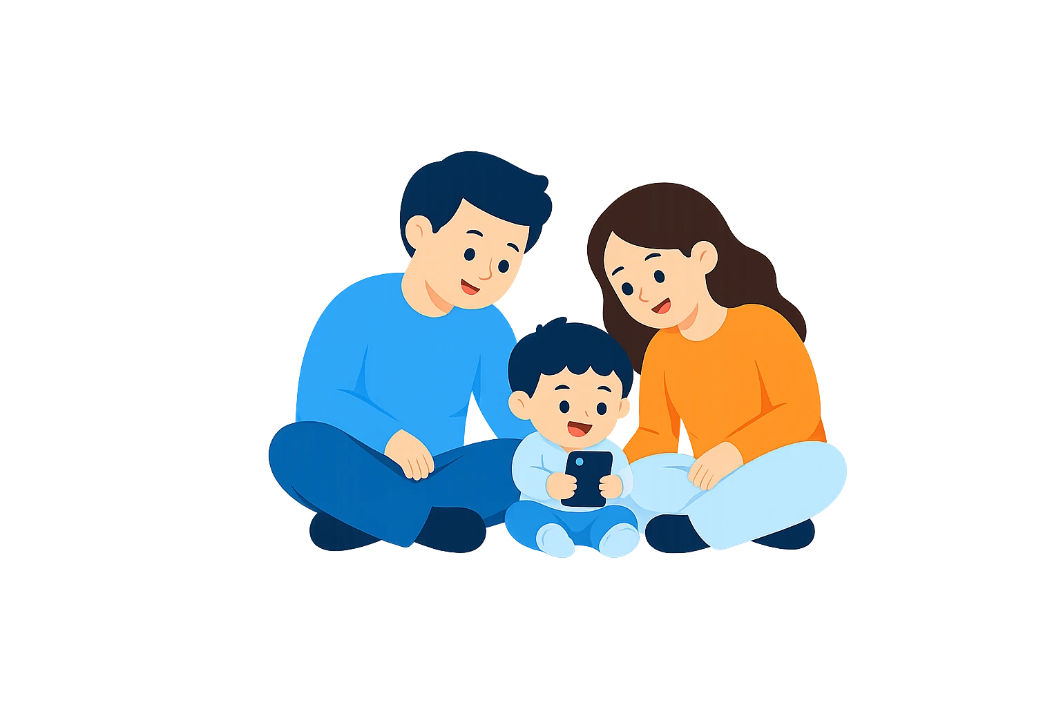 A child sharing a Toddle story on a phone with two caregivers